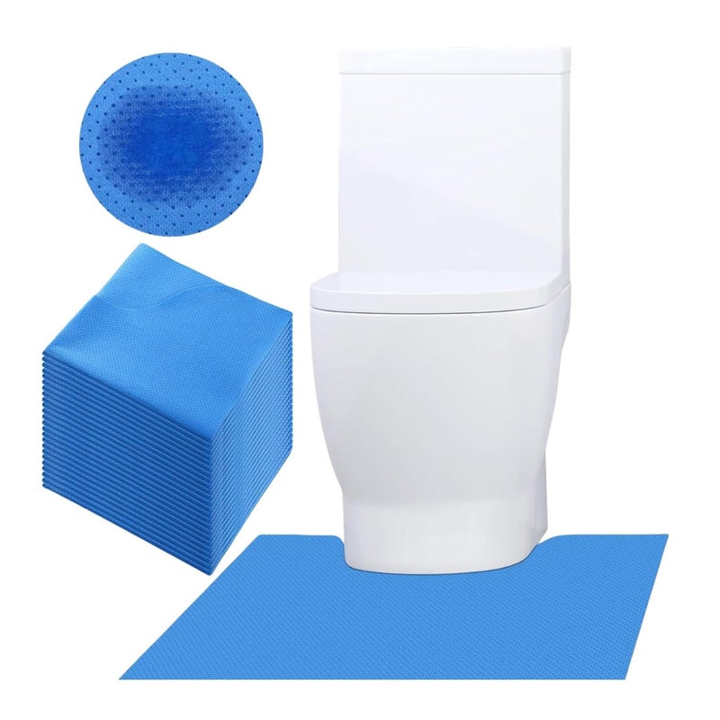 SYMHHA Blue Upgraded 25 Pack Disposable Toilet Mats,Super Absorbent Toilet Training Mat for Kids & Adults,Non-Slip Pads for Bathroom Floor,U-Shaped Potty Training Rug,Around Toilet Urine Protector 24"x22" - Image 1